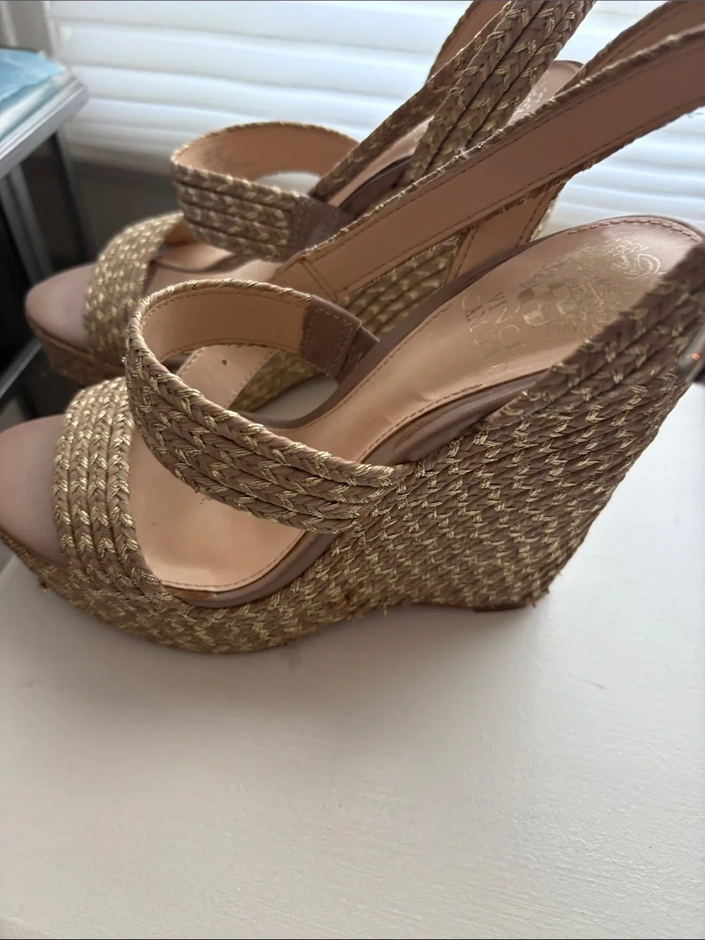 Vince Camuto Braided Tan Wedge Sandals with Ankle Strap